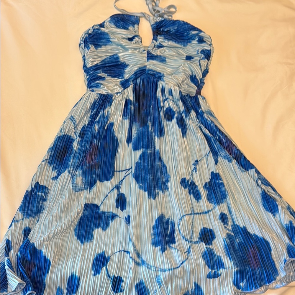 Blue Floral Halter Dress